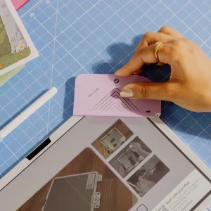 Paperlike justeringskort for montering av skjermbeskytter på iPad med trinnvis veiledning