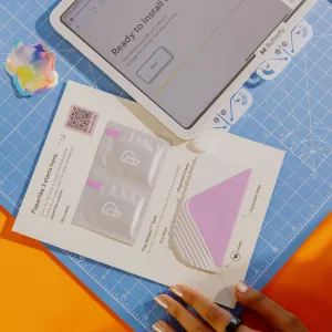 Paperlike 3-installationssæt til iPad-skærmbeskytter med iPad, monteringsramme og guideark
