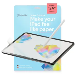 Förpackning till Paperlike-skärmskydd för iPad Pro 12,9, med grafik som visar skrivande och ritande med papperskänsla