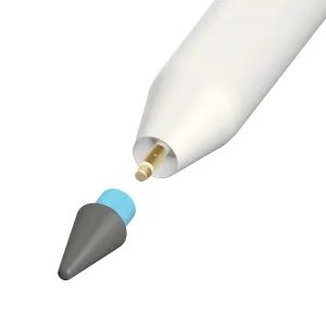 Paperlike pencil tips replacement nib in charcoal gray with blue base beside a stylus end
