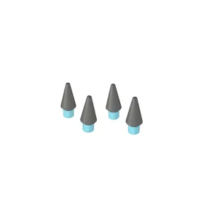 Paperlike Apple Pencil tips, four charcoal and blue replacement nibs on a black background