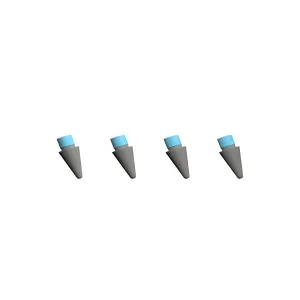Paperlike Pencil Tips, four replacement stylus nibs with light gray bodies and blue bases on black background