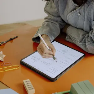 Paperlike 2.1 matte screen protector on iPad 10.2, giving a paper-like feel for stylus note-taking.