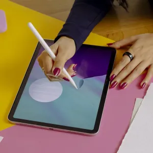 Paperlike screen protector on iPad 10.2 with white stylus, showing a matte paper-like drawing surface