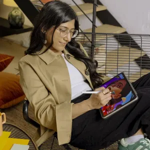 Paperlike 2.1 matte screen protector for iPad 10.2, shown in use for precise Apple Pencil drawing