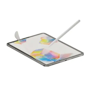 Paperlike matte screen protector on iPad Mini with Apple Pencil, showing a partially peeled film and clear display.