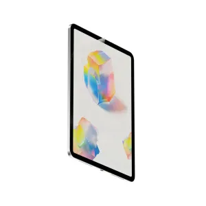 Paperlike 2.1 matte screen protector on iPad Mini, shown partially lifted over a tablet display.