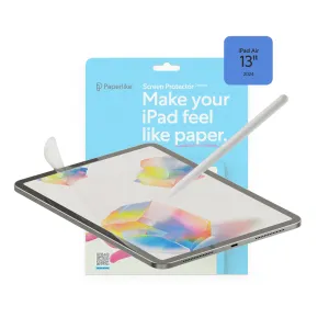 Paperlike screen protector packaging for iPad Air 13" 2024, with illustrated iPad and stylus, paper-like matte film