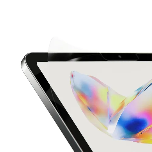 Paperlike 3 matēts ekrāna aizsargs uz iPad, ar daļēji atlīmētu plēvi virs displeja