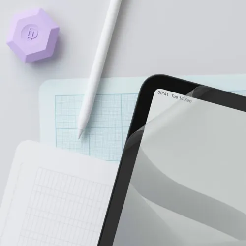 Paperlike 2.1 matēts ekrāna aizsargs iPad Mini ar Apple Pencil un papīra paraugu lapām