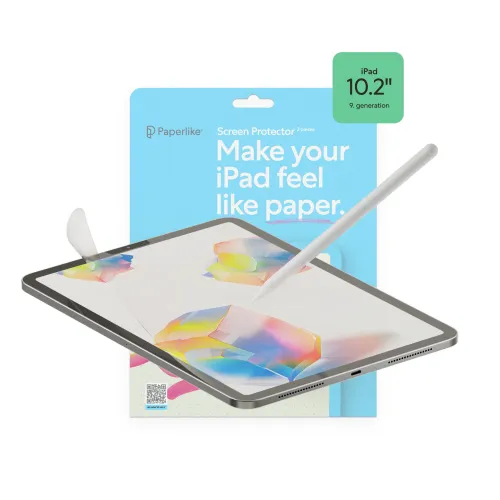 Paperlike ekrāna aizsarga iepakojums 10,2 collu iPad ar iPad un irbuļa ilustrāciju, matēta papīra sajūta